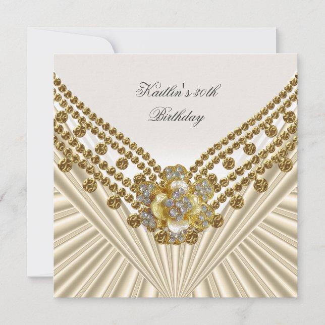 Invitación 30.º Fiesta de cumpleaños Diamante de crema blanca (Anverso)
