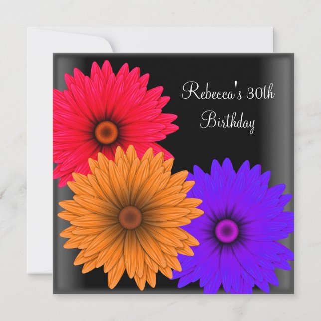 Invitación 30.º Fiesta de cumpleaños elegantes flores de colo (Anverso)