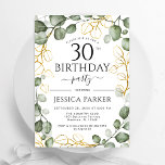 Invitación 30.º Fiesta de cumpleaños Eucalyptus acuarela<br><div class="desc">Elegante invitación botánica de cumpleaños número 30. El diseño elegante presenta un color de agua pintado a mano y un estilo de letra de guion con eucalipto. Invitaciones Zazzle impresas o una plantilla imprimible digital de descarga instantánea. Personaliza con tus propios detalles. Mándame un mensaje si necesitas más personalización.</div>