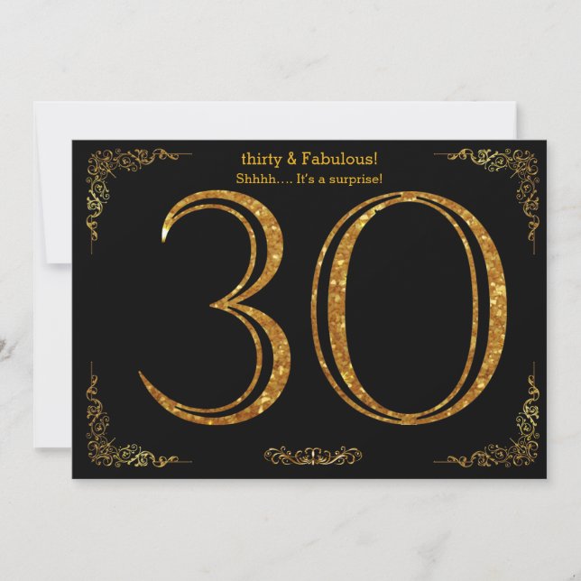 Invitación 30.º fiesta de cumpleaños, Gatsby styl, purpurina  (Anverso)