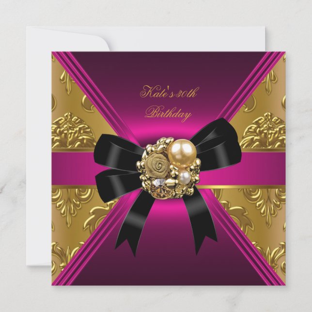 Invitación 30.º Fiesta de cumpleaños Gold Rich Royal Black Pi (Anverso)