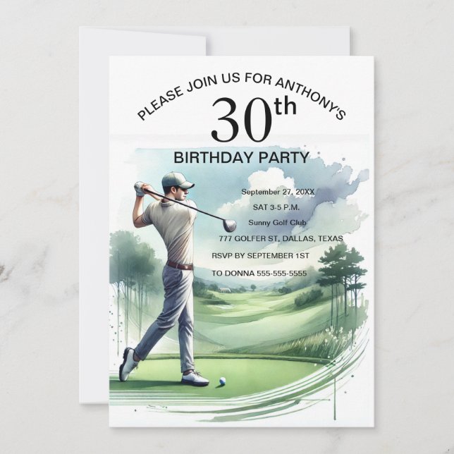 Invitación 30.º Fiesta de cumpleaños Golfer Par Sports Golf (Anverso)