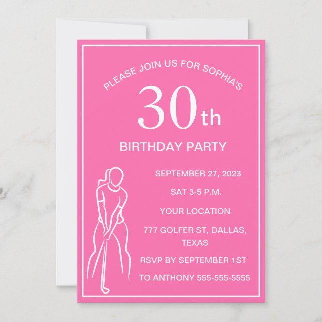 Invitación 30.º Fiesta de cumpleaños Golfer Pink Ladies Golf  (Anverso)