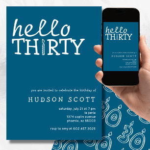 Invitación 30.º Fiesta de cumpleaños Hola Treinta Azul Modern