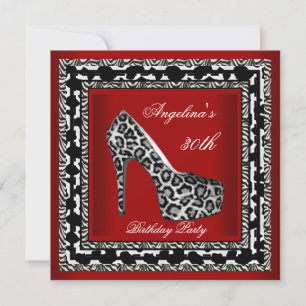 Invitación 30.º Fiesta de cumpleaños Leopardo blanco negro sa