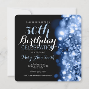 Invitación 30.º Fiesta de cumpleaños luces esparcen azules