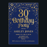 Invitación 30.º Fiesta de cumpleaños - Marina y Oro<br><div class="desc">30.ª Invitación a la fiesta de cumpleaños. Elegante diseño en azul marino y falso oro purpurina. Presenta un diseño elegante de tipo de letra y letra de guión. Mándame un mensaje si necesitas edad personalizado.</div>
