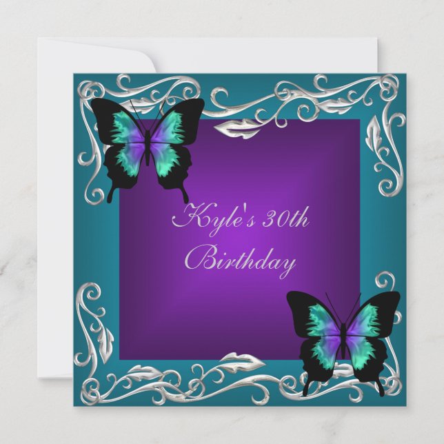 Invitación 30.º Fiesta de cumpleaños Morado Verde azulado mar (Anverso)