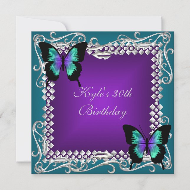 Invitación 30.º Fiesta de cumpleaños Morado Verde azulado mar (Anverso)