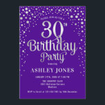 Invitación 30.º Fiesta de cumpleaños - Morado y Plata<br><div class="desc">30.ª Invitación a la fiesta de cumpleaños. Elegante diseño en púrpura real y purpurina de plata falsa. Presenta un diseño elegante de tipo de letra y letra de guión. Mándame un mensaje si necesitas edad personalizado.</div>