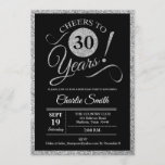 Invitación 30.º Fiesta de cumpleaños - negro plateado CUALQUI<br><div class="desc">30.ª invitación a la fiesta de cumpleaños en falso purpurina plateado y negro. ¡Salud a 30 años! Por favor,  envíenos un mensaje si necesita más personalización.</div>