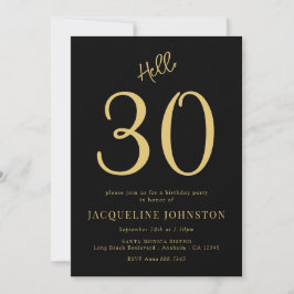 Invitación 30.º Fiesta De Cumpleaños Negro Y Oro