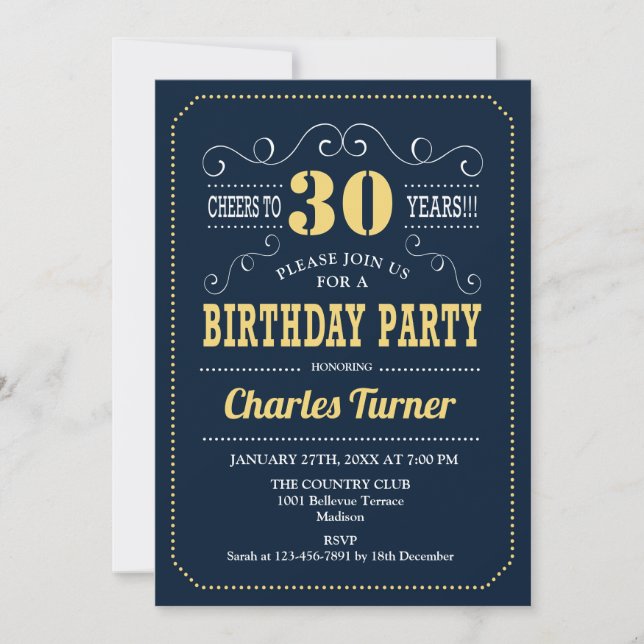 Invitación 30.º Fiesta de cumpleaños - Oro de la Marina (Anverso)