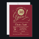 Invitación 30.º Fiesta de cumpleaños - Oro rojo oscuro<br><div class="desc">30.ª invitación a la fiesta de cumpleaños en rojo oscuro con un falso patrón de oro purpurina. Presenta el tipo de letra de guión de tipografía de moda. Diseño sencillo y moderno, perfecto para un fiesta elegante. ¡Salud a 30 años! ¡Se puede personalizar en cualquier edad! Por favor, envíeme un...</div>