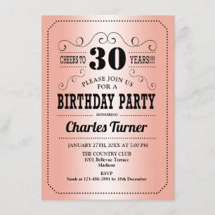 Invitación 30.º Fiesta de cumpleaños - Oro Rosa