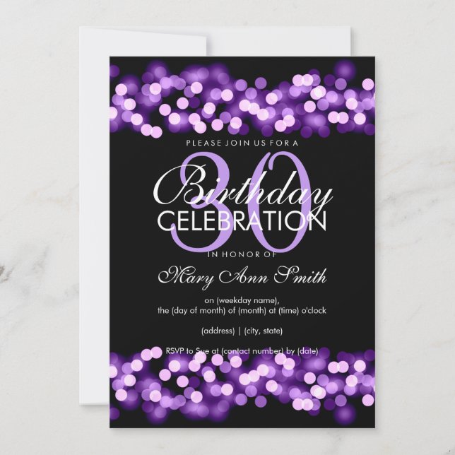 Invitación 30.º Fiesta de cumpleaños Purple Hollywood Glam (Anverso)