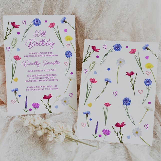Invitación 30.º Fiesta de cumpleaños Purple Wildflower Meadow (Subido por el creador)