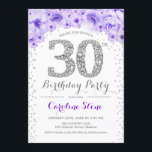 Invitación 30.º Fiesta de cumpleaños - Púrpura de Plata Blanc<br><div class="desc">30.ª Invitación a la fiesta de cumpleaños Diseño elegante en finas platas purpurinas,  moradas y blancas. Elegante invitación floral con diamantes y rosas. Perfecto para una celebración de glam. Por favor,  envíeme un mensaje si necesita más personalización.</div>