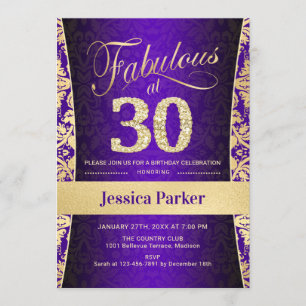 Invitación 30.º Fiesta de cumpleaños - Púrpura dorada
