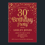 Invitación 30.º Fiesta de cumpleaños - Rojo y Oro<br><div class="desc">30.ª Invitación a la fiesta de cumpleaños. Elegante diseño de oro rojo y falso purpurina. Presenta un diseño elegante de tipo de letra y letra de guión. Mándame un mensaje si necesitas edad personalizado.</div>