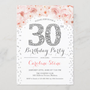 Invitación 30.º Fiesta de cumpleaños - Rosa Plata Blanca