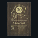 Invitación 30.º Fiesta de cumpleaños - Rústico Wood Gold<br><div class="desc">30.ª invitación a la fiesta de cumpleaños en falso purpurina de oro y estilo rústico de madera marrón. Diseño sencillo y moderno,  perfecto para un fiesta elegante. ¡Salud a 30 años! ¡Se puede personalizar en cualquier edad! Por favor,  envíeme un mensaje si necesita más personalización.</div>