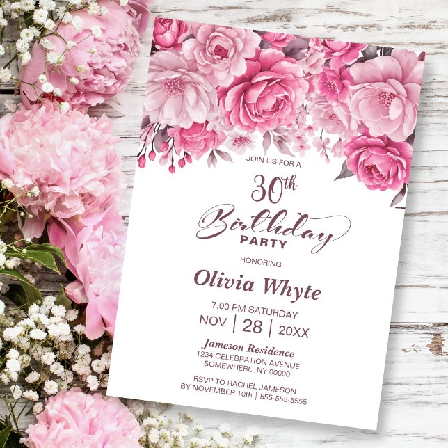 Invitación 30.º Fiesta de floral rosa (Subido por el creador)