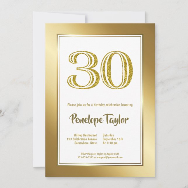 Invitación 30.º Fiesta de oro de cumpleaños (Anverso)
