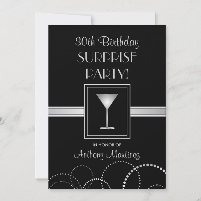 Invitación 30.º Fiesta de sorpresa de cumpleaños Silver y Bla (Anverso)