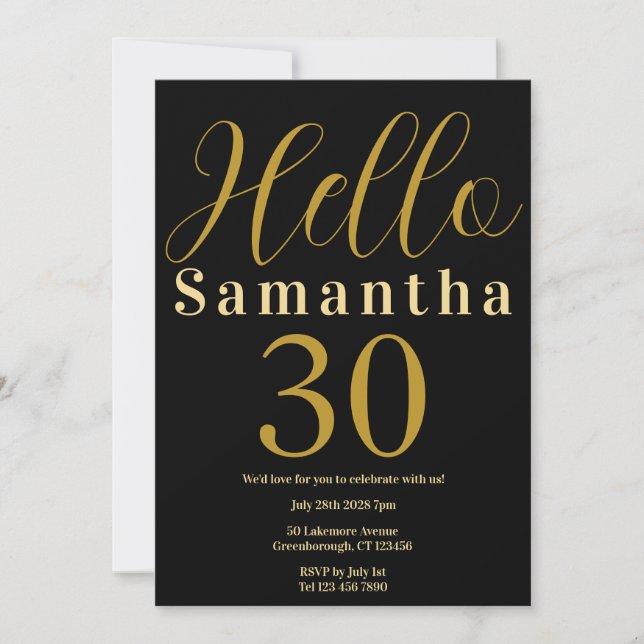 Invitación 30.º Fiesta elegante de oro negro (Anverso)