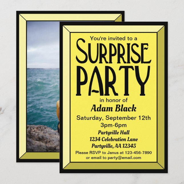Invitación 30.º Fiesta sorpresa de cumpleaños con foto de art (Anverso / Reverso)
