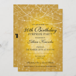 Invitación 30.º Fiesta sorpresa Gold Bokeh String Lights