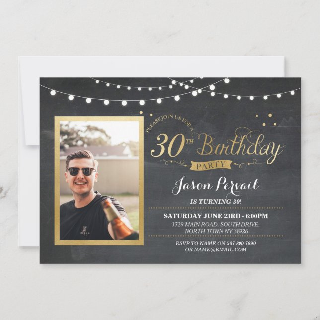 Invitación 30.º Fotomontaje de Cumpleaños Llama Rustic Gold I (Anverso)