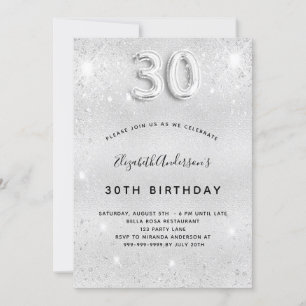 Invitación 30.º glamoroso purpurina de plata