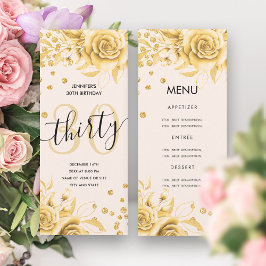Invitación 30.º menú de cumpleaños Purpurina Gold Floral