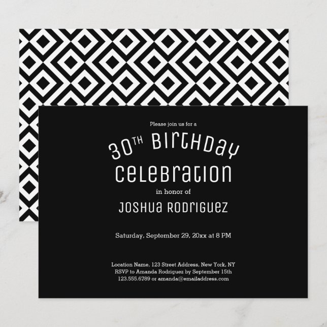 Invitación 30.º natalicio Patrón geométrico moderno blanco ne (Anverso / Reverso)