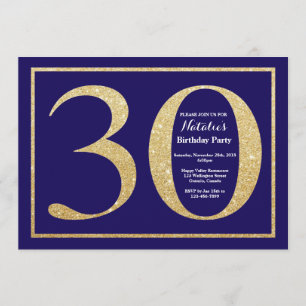 Invitación 30.º Purpurina azul y oro de la Marina de los Naci