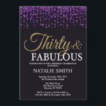 Invitación 30.º Purpurina de cumpleaños Morado y Oro<br><div class="desc">30.ª invitación de cumpleaños. Treinta y Fabuloso. Púrpura negra y Purpurina de oro. Fiesta de cumpleaños para adultos. Para hombres o mujeres. Para una mayor personalización,  haga clic en el botón "Personalizar" y utilice nuestra herramienta de diseño para modificar esta plantilla.</div>