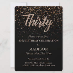 Invitación 30.º Purpurina de oro de cumpleaños