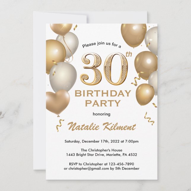 Invitación 30.º Purpurina de oro y blanco (Anverso)