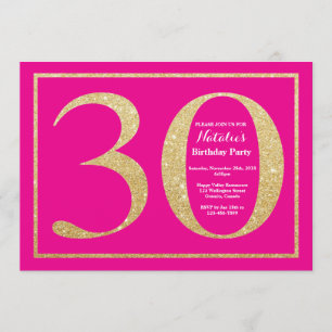 Invitación 30.º Purpurina de oro y rosado caliente