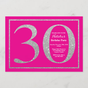 Invitación 30.º Purpurina de Plata y Rosa Caliente