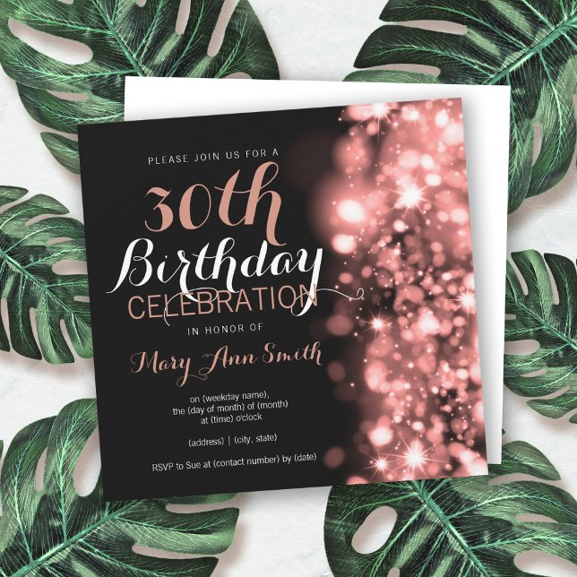 Invitación 30.º Rosa de cumpleaños con luces de oro (Subido por el creador)
