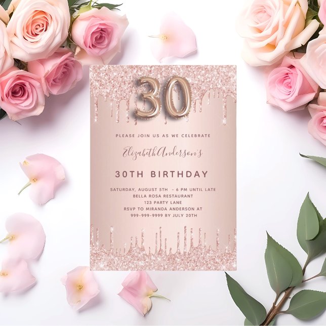 Invitación 30.º rosa de  de oro purpurina de lujo rosa (Subido por el creador)