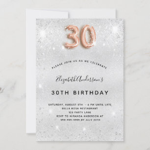 Invitación 30.º rosa de plata purpurina de oro glamoroso