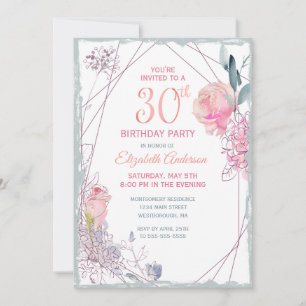 Invitación 30.º Rosa  de Rubor Floral Fiesta de acuarela