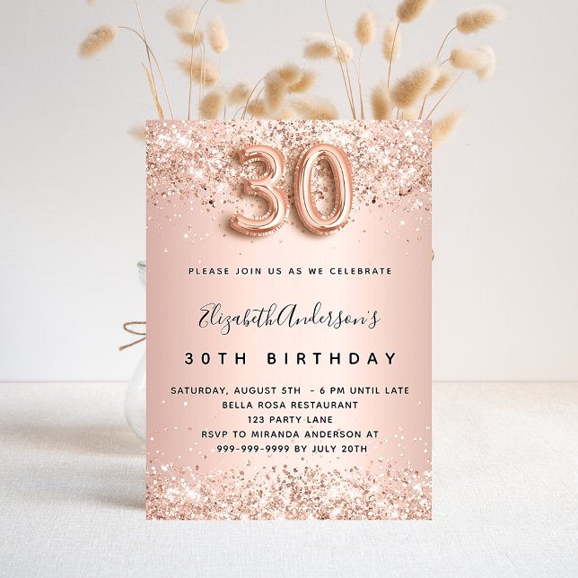 Invitación 30.º rosa  dorado purpurina elegante (Subido por el creador)