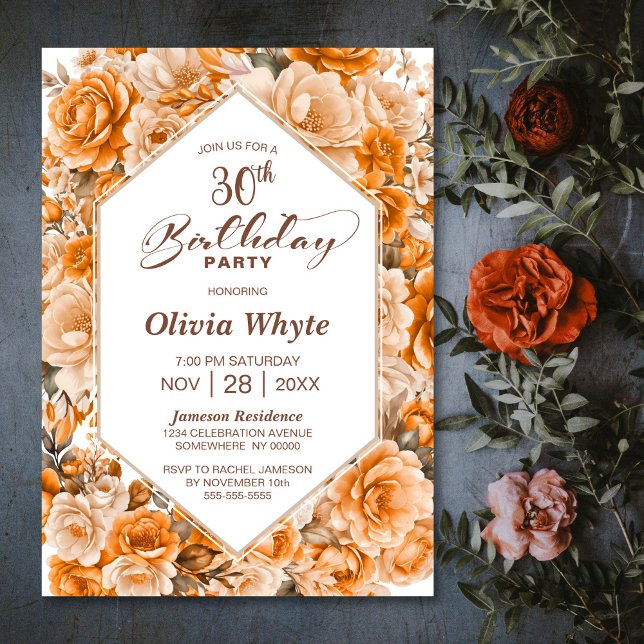 Invitación 30.º Rosa Naranja de cumpleaños Fiesta floral (Subido por el creador)