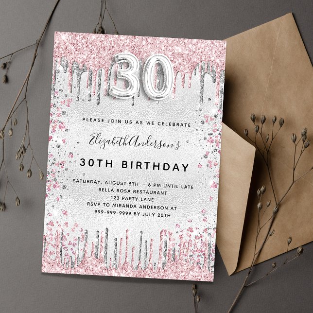 Invitación 30.º rosa plateado (Subido por el creador)