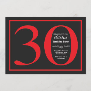 Invitación 30.º tablero rojo y negro de cumpleaños
